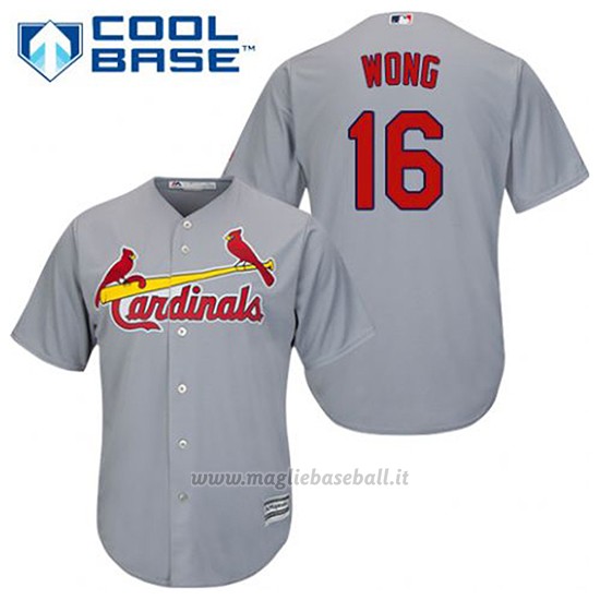 Maglia Baseball Uomo St. Louis Cardinals Kolten Wong 16 Grigio Cool Base